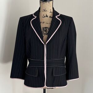 The Limited Black Pinstripe Blazer with Pink Accents